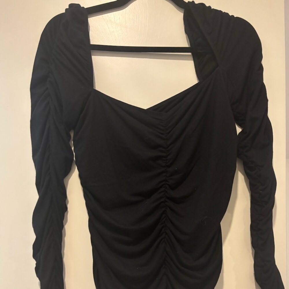 Reformation Esra Knit Cinched Black Long Sleeve Top Large/Medium